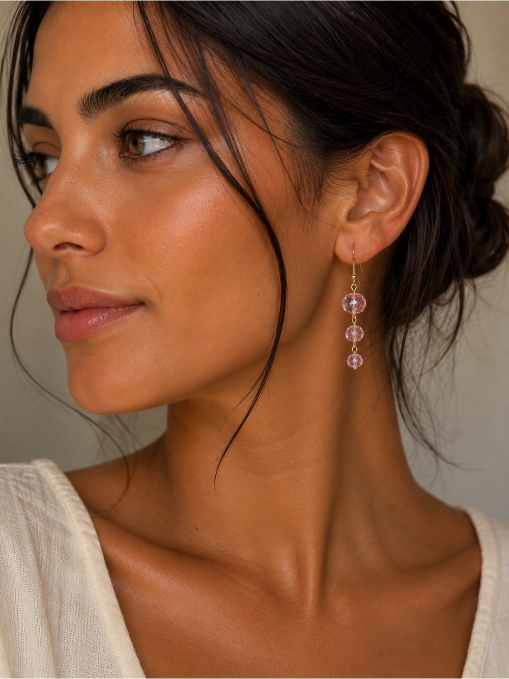 Aurora Pink Crystal Dangle Earrings - Gold Tone
